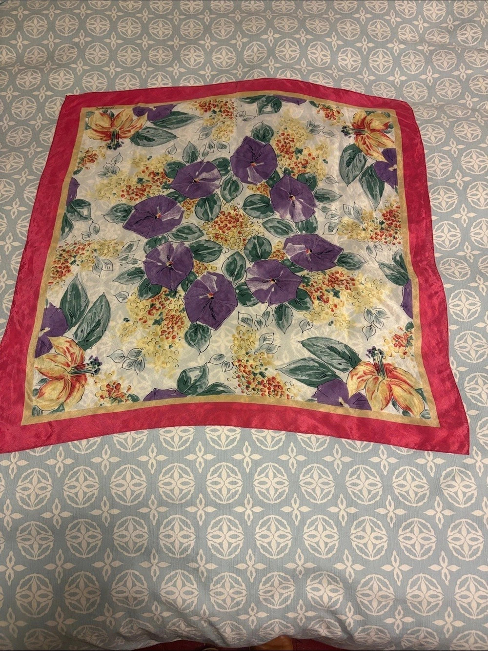 Vintage Worthington Floral Silk Scarf 30x30 Pansy Botanical Square